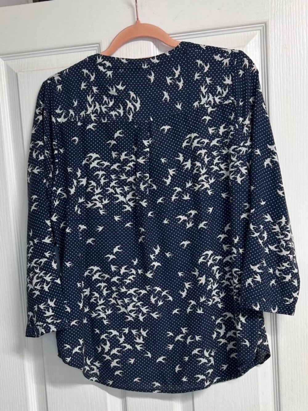 Jasper Conran Navy Swallow Bird Print 3/4 Sleeve Womens Button Shirt - Picture 2 of 5